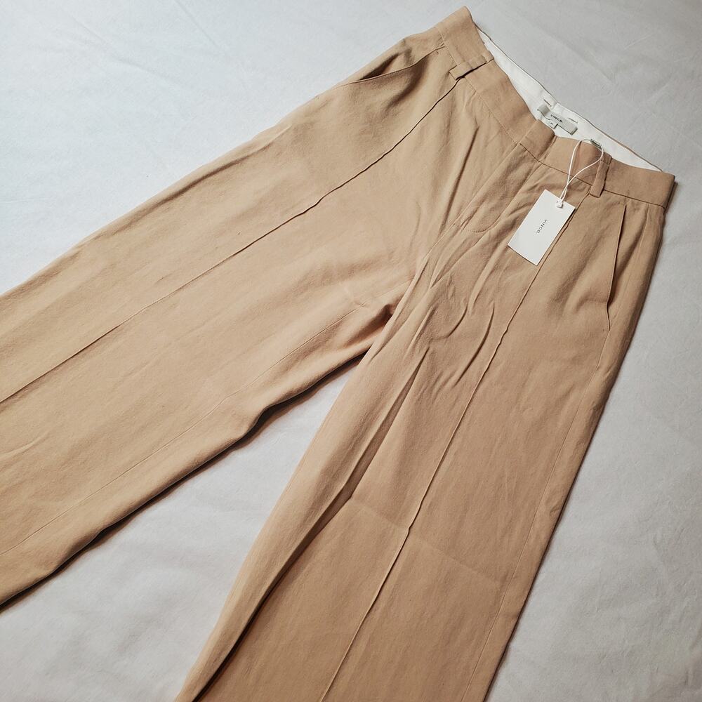 Vince Women's Size 00 NWT Linen-Blend High-Waist Wide-Leg Pant Beige V062822321